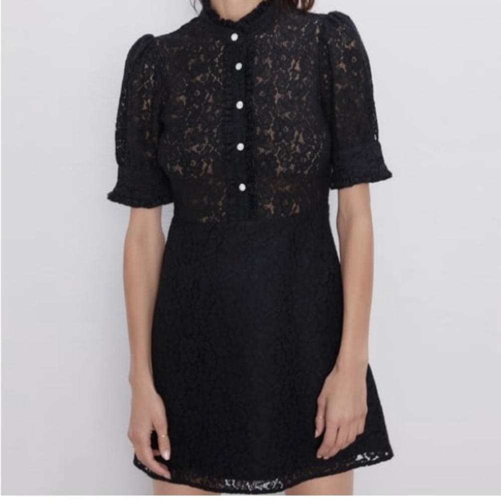 Zara Swiss lace black mini dress